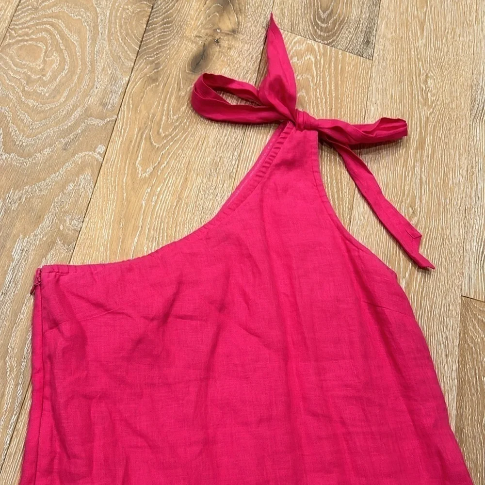 J.Crew Linen One Shoulder Hot Pink Dress